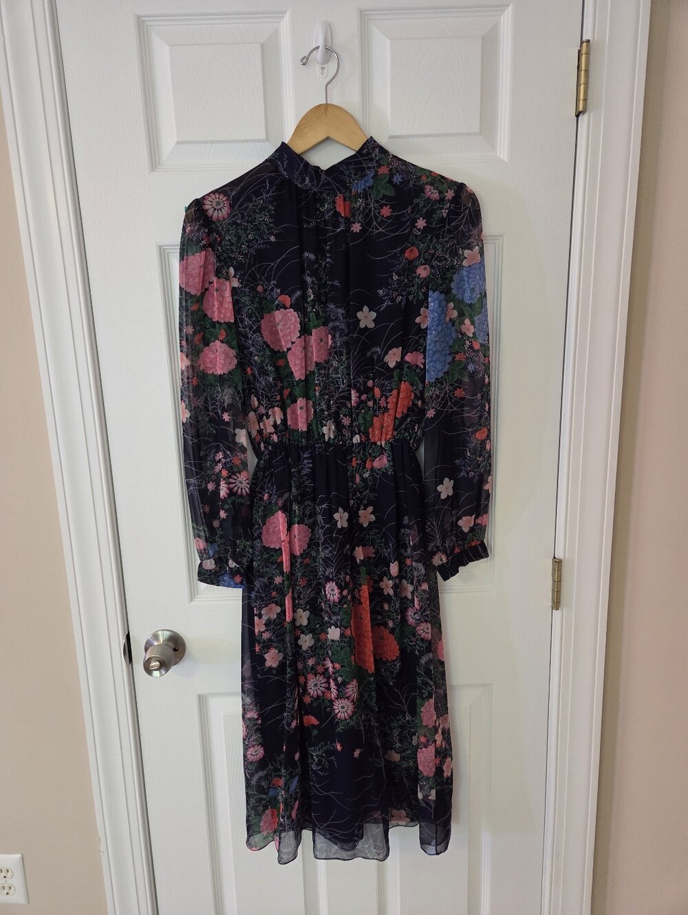 Hanae Mori Dress Vintage Navy Floral